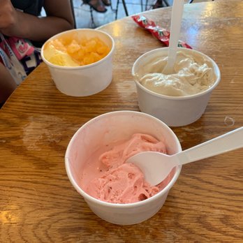 Scrumptious - Strawberry,  coffee, and a mix of peach sherbet and mango - Ice Cream & Frozen Yogurt Near Me - Arvada, Colorado