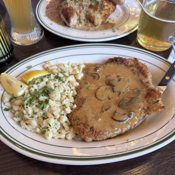 Great Heart Brewing - Jager Schnitzel (pork) with spatzle - German Near Me - Olivette, Missouri Great Heart Brewing - Jager Schnitzel (pork) with spatzle - German Near Me - Olivette, Missouri