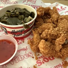 Nearly perfect...tenders and oh-so-delicious greens (plus Rooster sauce....oh my!)
