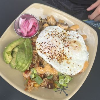 Snooze, an A.M. Eatery - Habanero Pork Belly Breakfast Fried Rice* - Breakfast & Brunch Near Me - Charlotte, North Carolina Snooze, an A.M. Eatery - Habanero Pork Belly Breakfast Fried Rice* - Breakfast & Brunch Near Me - Charlotte, North Carolina