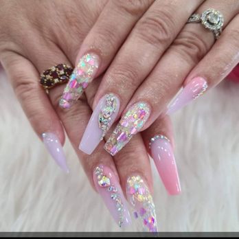 Hitech Nails - These are my cousin nails beautifully done @ a different nail shop $45.  Bottom picture with red nails $75 soaked off, coffin & pedicure SMH - Nail Salons Near Me - Chicago, Illinois