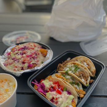 Brick and Flour - 3 fish tacos, 2 shrimp tacos, 1 chicken taco, 1 al pastor taco, elote in a cup - Mexican Near Me - Glendale, California Brick and Flour - 3 fish tacos, 2 shrimp tacos, 1 chicken taco, 1 al pastor taco, elote in a cup - Mexican Near Me - Glendale, California