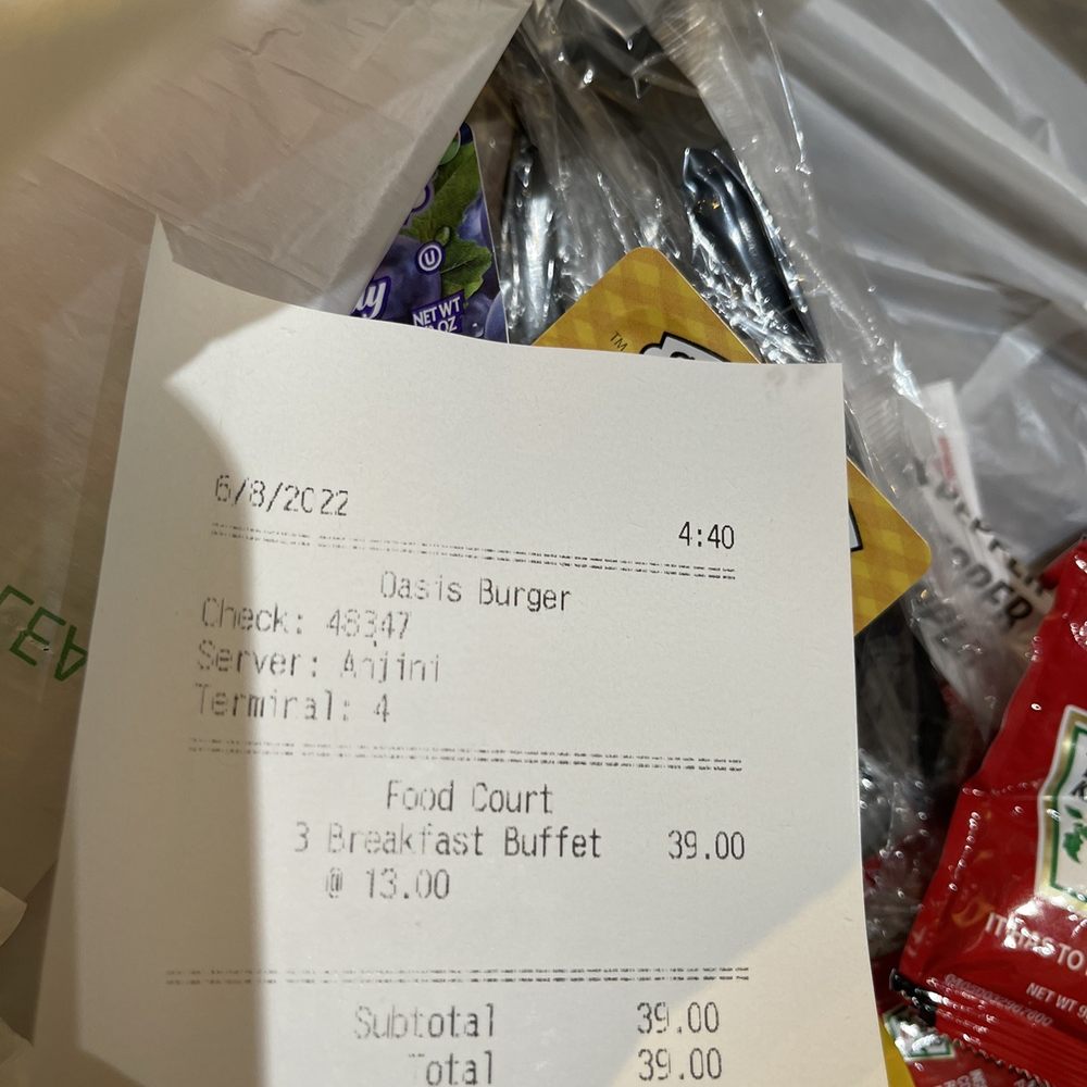 Oasis Burger - the receipt for the meal - Burgers Near Me - Highland, California Oasis Burger - the receipt for the meal - Burgers Near Me - Highland, California