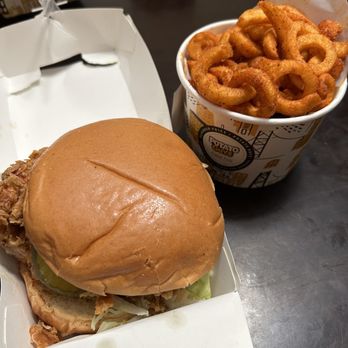 Potato Guys - Spicy chicken sandwich and curly fries with Cajun seasoning - American Near Me - San Mateo, California