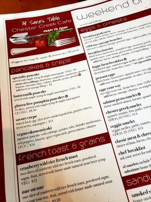 Menu photo 6 At Sara's Table Chester Creek Cafe Duluth, MN
