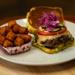Paradise Valley Burger - Cheese burger, and sweet potato tater tots