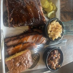Ribs, brisket, baked beans, Mac & Cheese Ribs, brisket, baked beans, Mac & Cheese