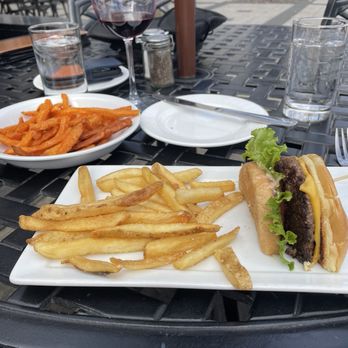 Nose Dive - Burger with regular fries and sweet potato fries - Gastropubs Near Me - Greenville, South Carolina