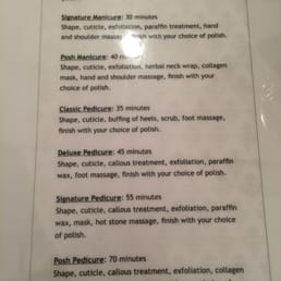 They offer classic, signature, and deluxe mani/pedis. Prices on next picture. They offer classic, signature, and deluxe mani/pedis. Prices on next picture.