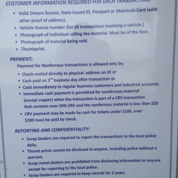SA Recycling - Be prepared to give thing s like your thumbprint and ID. - Recycling Center Near Me - El Centro, California