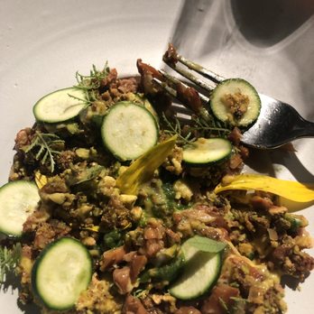 Choux - Pistachios, corn, lemon verbena, zucchini, flower of a Jerusalem artichoke and shintaro mushrooms. - Modern European Near Me - Amsterdam, New Hampshire