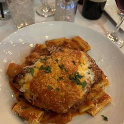 Lariele - Chicken Parmesan with rigatoni.