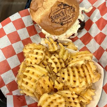 Smok'n Crew Barbecue - Brisket sandwich and waffle fries - Mooresville, IN Smok'n Crew Barbecue - Brisket sandwich and waffle fries - Mooresville, IN