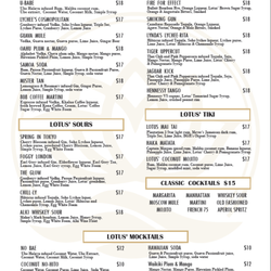 Lotus on The Beach - Cocktail Menu
