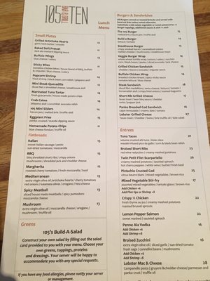 Menu photo 1 105-Ten Bar & Grill Briarcliff Manor, NY