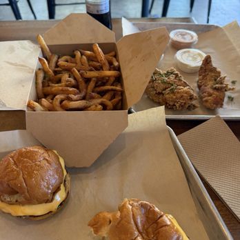 Hen & Heifer - Tendy basket & Big E Smalls burgers with fries. - American Near Me - Pomona, California