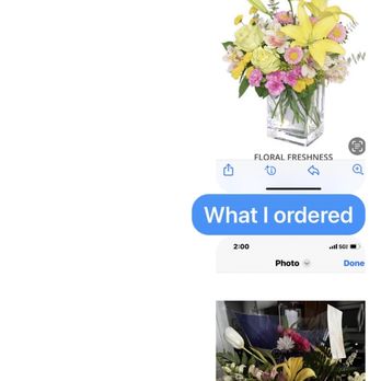 Navarre Beach Flowers - The top photo is what I ordered & the bottom one is what she got. These photos were also sent to the company. - Florists Near Me - Navarre, Florida Navarre Beach Flowers - The top photo is what I ordered & the bottom one is what she got. These photos were also sent to the company. - Florists Near Me - Navarre, Florida
