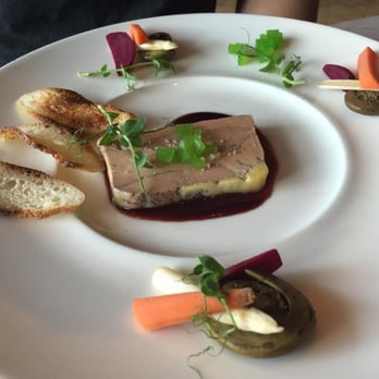 Bistro du Midi - Foie gras with pickled spring vegetables & cherry purée - French Near Me - Boston, Massachusetts Bistro du Midi - Foie gras with pickled spring vegetables & cherry purée - French Near Me - Boston, Massachusetts