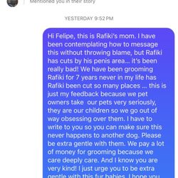 The Pet Wash - Message I sent to the groomer