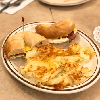 Mac's Restaurant - Hashbrowns + Bagel with American cheese, fried egg, and bacon - Diners Near Me - Park Ridge, Illinois