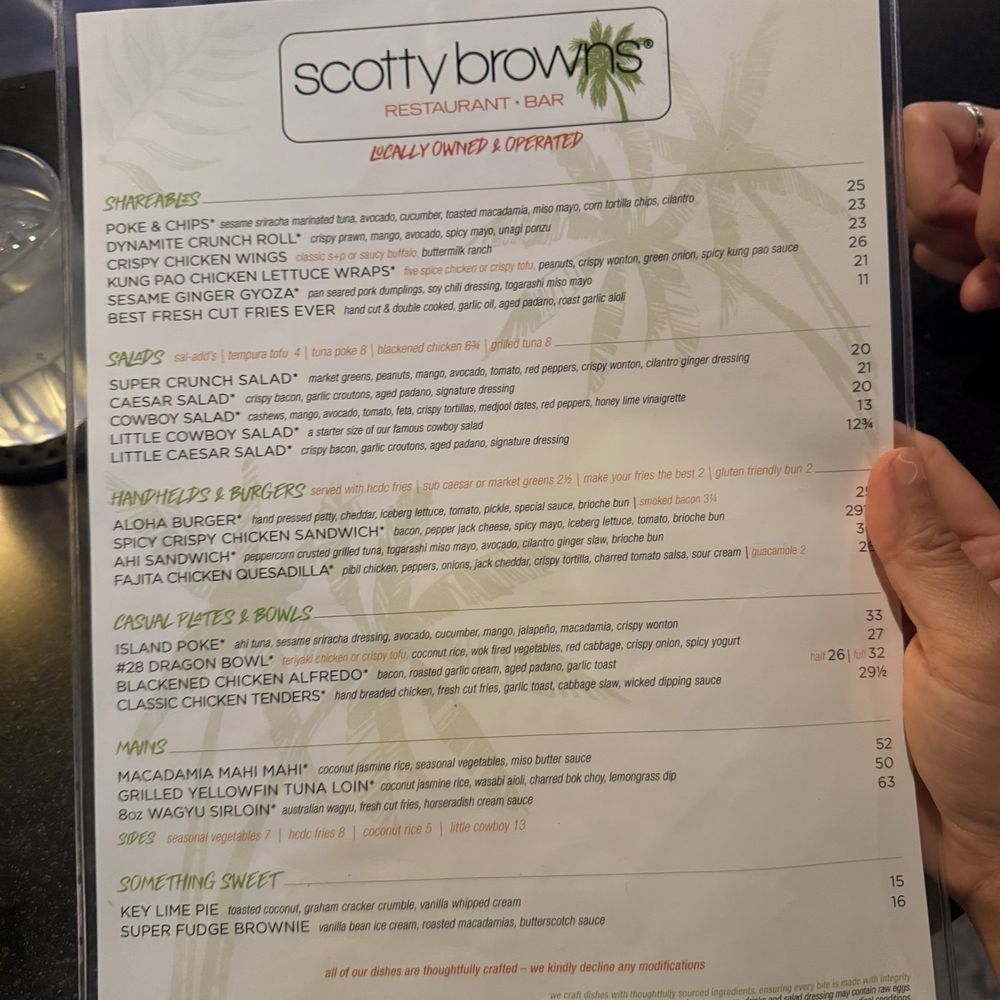 Scotty Browns - food menu - Burgers Near Me - Koloa, Hawaii