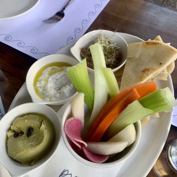 Psomi - The appetizer trio with veggies and pita bread - Bakeries Near Me - Tampa, Florida Psomi - The appetizer trio with veggies and pita bread - Bakeries Near Me - Tampa, Florida