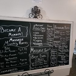 Sacred Moon Massage & Esthetics - This a board of all the available massage serviced and other services provided here at the spa.