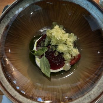 Heritage - Farm Beets Burnt strawberry, cucumbers, granita rosè, Santa Barbara county - Modern European Near Me - Long Beach, California