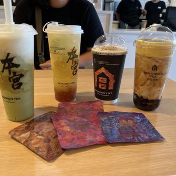 BenGong's Tea - Arcadia - We got the Uji Matcha Slush, Longjing aromatic lime tea (new!), burnt caramel cheese milk tea, and The burnt brilee boba milk tea - Bubble Tea Near Me - Arcadia, California