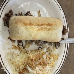 Star 36 Diner - Philly Cheese Steak sandwich with hash browns.