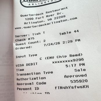 Quarterdeck - Gratuity is included maybe that's why we got poor service because regardless she's gonna get her tip even with poor service - Seafood Near Me - Arlington, Virginia