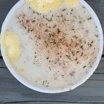 Mo's Seafood & Chowder - Clam chowder (not sure what the margarine is doing?) - Seafood Near Me - Cannon Beach, Oregon Mo's Seafood & Chowder - Clam chowder (not sure what the margarine is doing?) - Seafood Near Me - Cannon Beach, Oregon