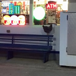 Big Al's Market - Chicken on the park bench. If you want to sit, use the church pew instead.