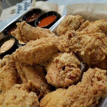 Burger Bench - Naked chicken with choice of dipping sauces.  Could've used a little more seasoning on the chicken but I liked the size & crunch on them. - American Near Me - Escondido, California