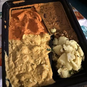 Bollywood Zaika - plate: BUTTER CHICKEN and CHICKEN KEBAB CURRY over rice. sides: DAL and JEERA ALOO - Indian Near Me - Redondo Beach, California Bollywood Zaika - plate: BUTTER CHICKEN and CHICKEN KEBAB CURRY over rice. sides: DAL and JEERA ALOO - Indian Near Me - Redondo Beach, California