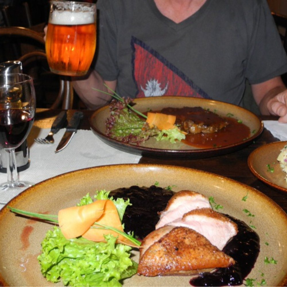 Mlejnice - Duck with blueberry sauce, potato salad and beef in delicious gravy - Czech Near Me - Prague, Puerto Rico Mlejnice - Duck with blueberry sauce, potato salad and beef in delicious gravy - Czech Near Me - Prague, Puerto Rico
