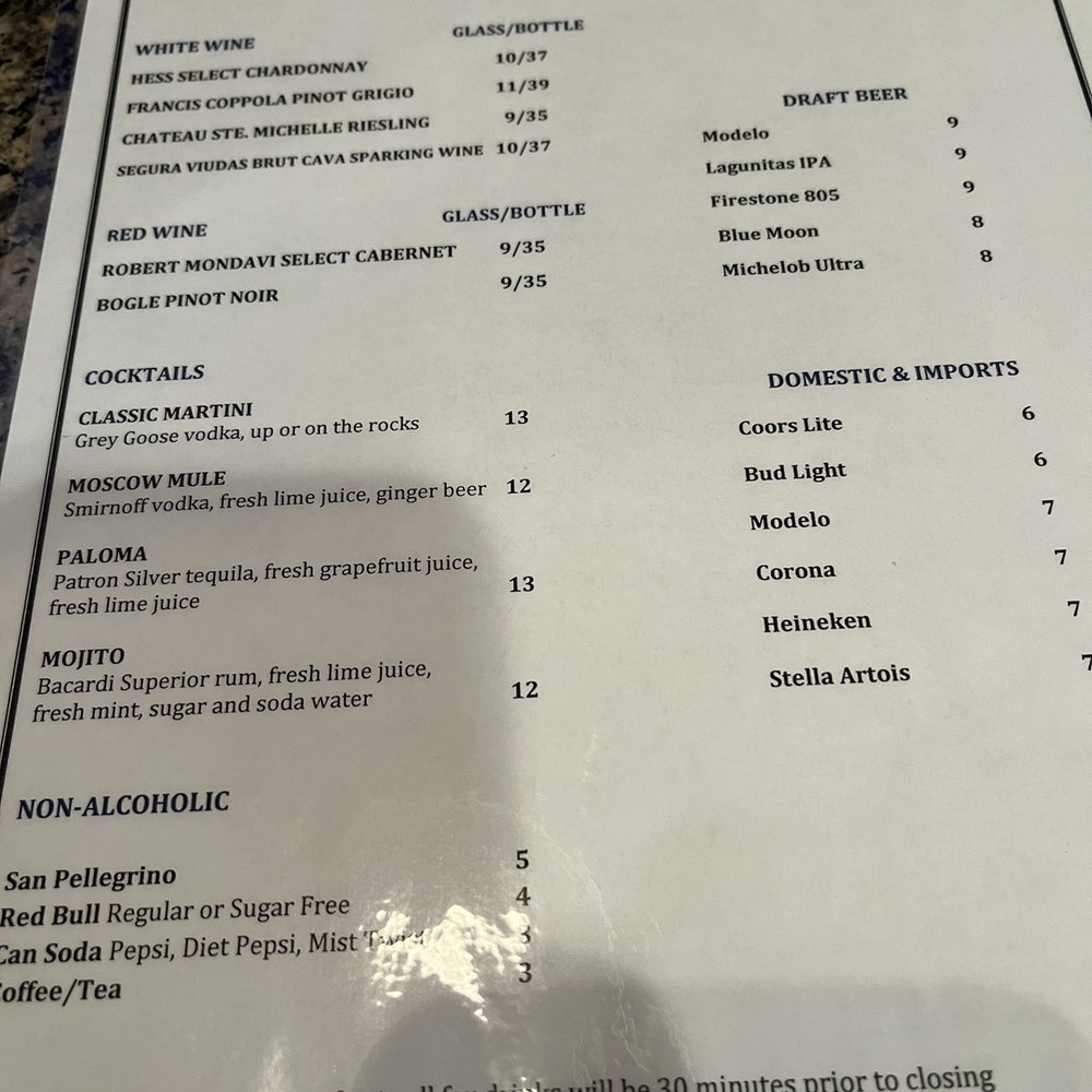 Drink menu Drink menu
