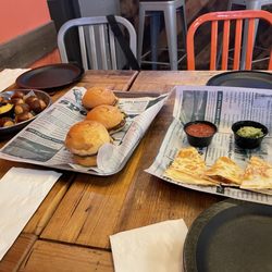 Sammy's Craft Burgers & Beer - Pretzel bites (12) with beer cheese ($15), sliders ($20), Chicken Quesadilla ($19)