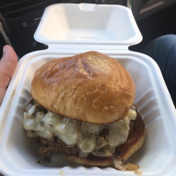 Blazes Burgers - Cheeseburger with grilled mushrooms and onions - Burgers Near Me - Westbrook, Maine