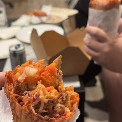 Cosmodrome - Beef shawarma in tomato wrap with added cheese and fries