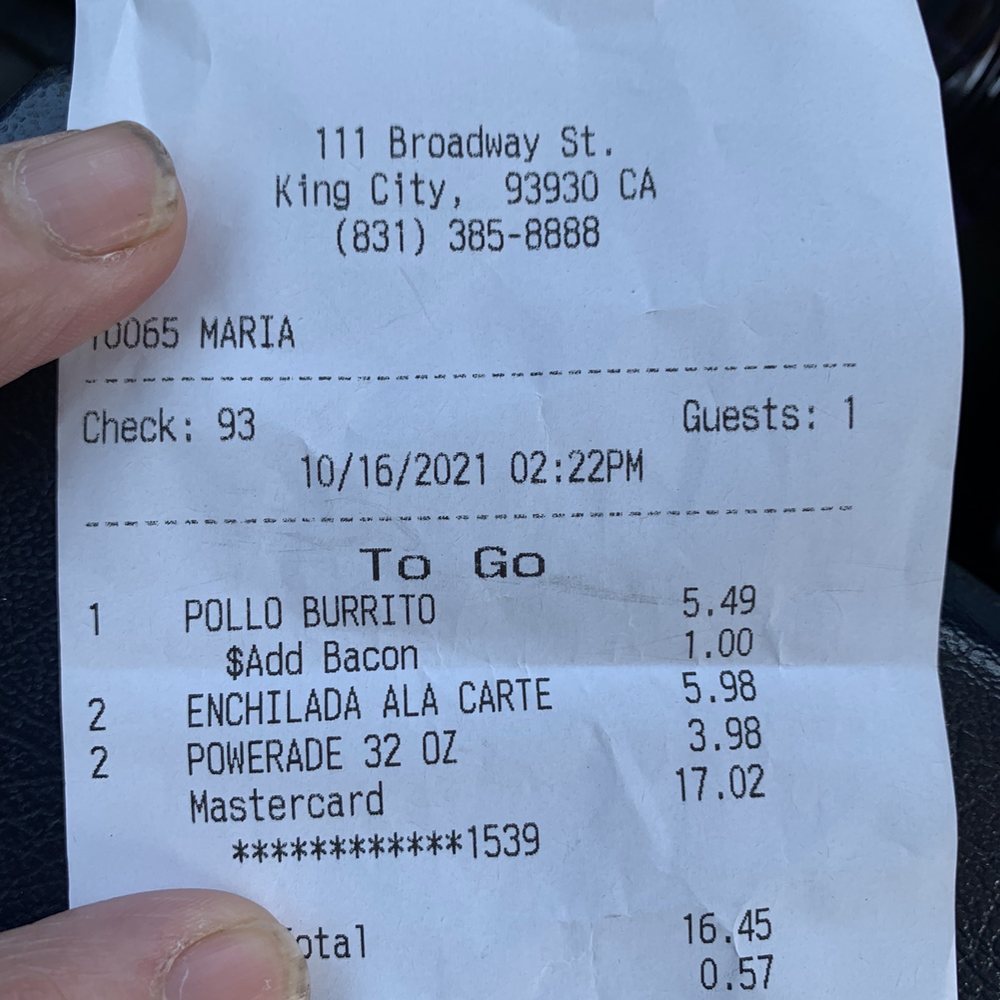 La Plaza Bakery - Receipt with timeframe - Bakeries Near Me - King City, California