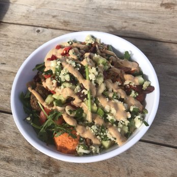 CAVA - falalfel and roasted vegetable salad with the spicy lime tahini dressing (all vegan and gf) - Mediterranean Near Me - San Diego, California