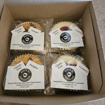 Death By Cheesecake - four cupcakes in a box - Desserts Near Me - Colorado Springs, Colorado