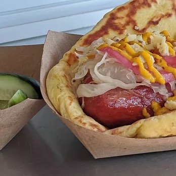Fat Puppy Fusion - Gourmet flatbread hot dogs and local craft pickles. - Hot Dogs Near Me - Brunswick, Maine Fat Puppy Fusion - Gourmet flatbread hot dogs and local craft pickles. - Hot Dogs Near Me - Brunswick, Maine