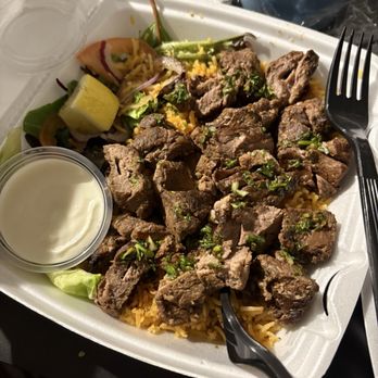 Gourmandize - Lamb Shish kabob Over Rice - Mediterranean Near Me - Katy , Texas