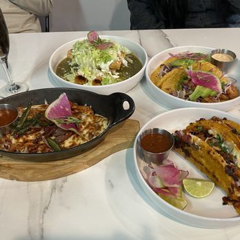 El Bistro by Salt and Pepper - Queso fundido skillet, flautas, shrimp tacos, and pastor quesatacos - Latin American Near Me - Modesto, California