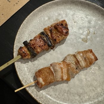 Yakitori Nishi - Chicken thigh w green onion (left)  pork belly (right) - Japanese Near Me - Lomita, California