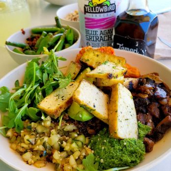 Flower Child - Ancient grains, sweet potato, portobello mushroom, avocado, etc .. and some   SICHUAN GREEN BEANS & SNAP PEAS - Salad Near Me - Tucson, Arizona
