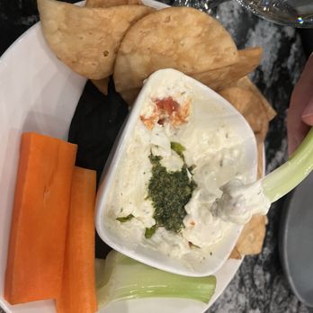 Famille - Warm feta dip with pita chips and veggies (we dived into it right away before taking the pic) - New American Near Me - Westminster, Colorado