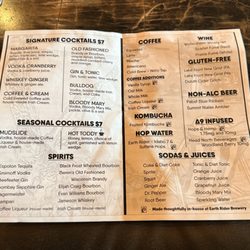Cedar Lounge Earth Rider Brewery taproom - Menu